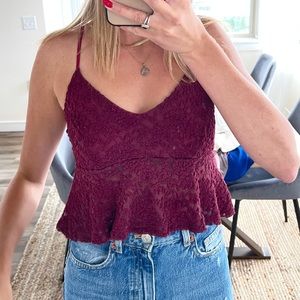 Lace, Floral Maroon Crop Top (Spaghetti Straps)
